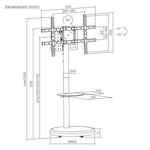 מעמד רצפתי סטנד נייד מעוצב כולל גלגלים חבויים 