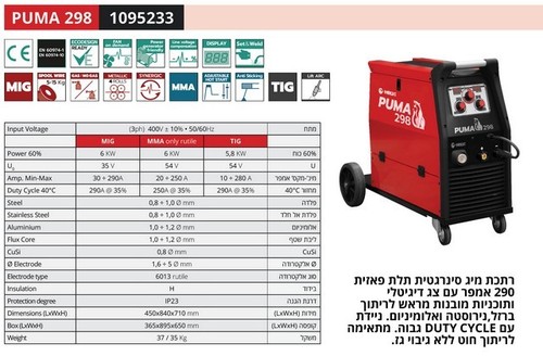רתכת MIG אינוורטר 290A תלת פאזי HELVI PUMA 298