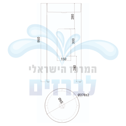 מידות כיור נירוסטה רצפתי עגול לחדר רחצה | קוטר 378 מ