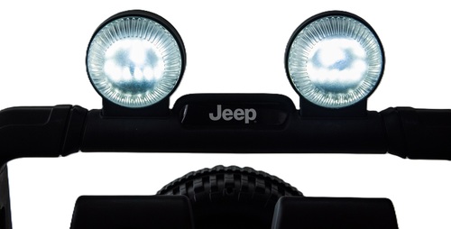 מכונית ממונעת 12V בדמות ג'יפ רוביקון Rubicon דו-מושבי עם דלתות נפתחות, גלגלי EVA, אורות ושלט עצירת חרום - לבן