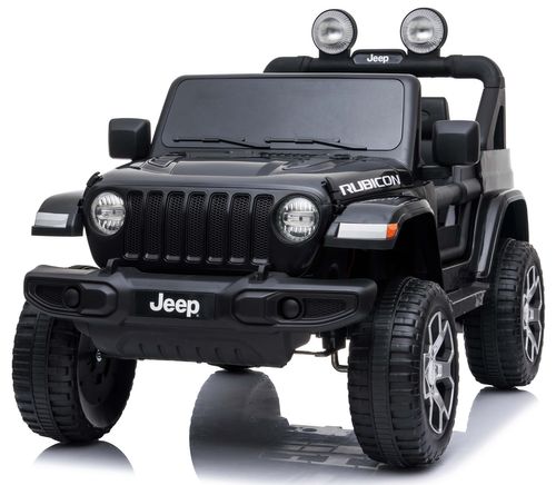 מכונית ממונעת 12V בדמות ג'יפ רוביקון Rubicon דו-מושבי עם דלתות נפתחות, גלגלי EVA, אורות ושלט עצירת חרום - שחור