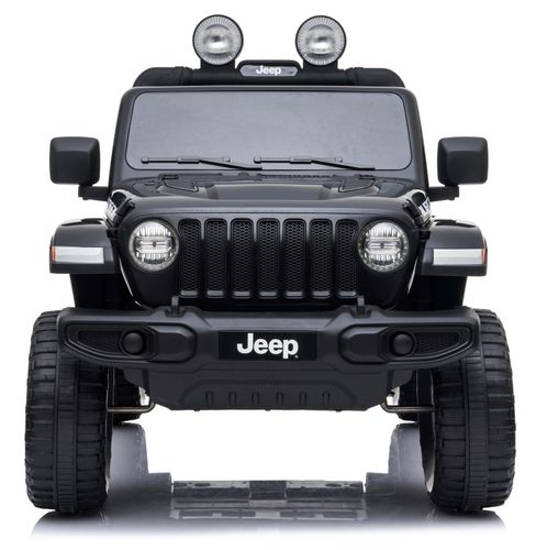 מכונית ממונעת 12V בדמות ג'יפ רוביקון Rubicon דו-מושבי עם דלתות נפתחות, גלגלי EVA, אורות ושלט עצירת חרום - שחור