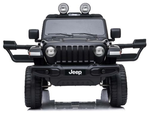 מכונית ממונעת 12V בדמות ג'יפ רוביקון Rubicon דו-מושבי עם דלתות נפתחות, גלגלי EVA, אורות ושלט עצירת חרום - שחור