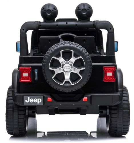 מכונית ממונעת 12V בדמות ג'יפ רוביקון Rubicon דו-מושבי עם דלתות נפתחות, גלגלי EVA, אורות ושלט עצירת חרום - שחור