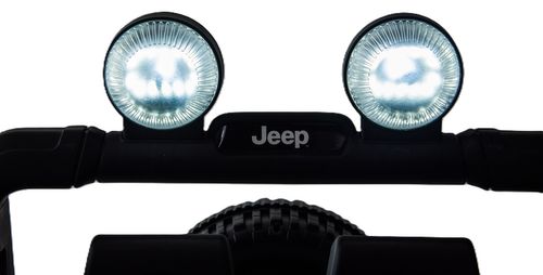 מכונית ממונעת 12V בדמות ג'יפ רוביקון Rubicon דו-מושבי עם דלתות נפתחות, גלגלי EVA, אורות ושלט עצירת חרום - שחור