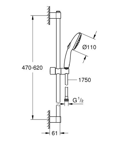 שירטוט מוט קומפלט 2759830E TEMPESTA כרום GROHE