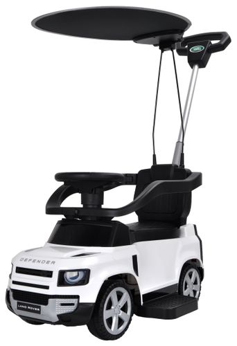 בימבה ישיבה עם מוט דחיפה וכיוונון להורה LANDROVER DEFENDER עם צופר וגגון - לבן