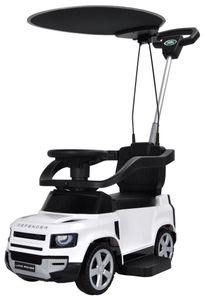 בימבה ישיבה עם מוט דחיפה וכיוונון להורה LANDROVER DEFENDER עם צופר וגגון - לבן