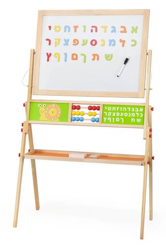 לוח ציור מסתובב ציור בגיר, לוח מגנטי ולוח ציור לבן, כולל סט אותיות א-ב מעץ ואביזרי ציור ויגה