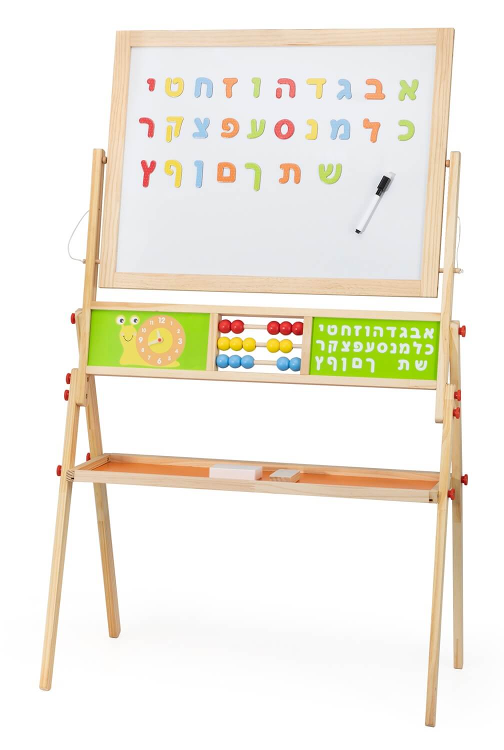 לוח ציור מסתובב ציור בגיר, לוח מגנטי ולוח ציור לבן, כולל סט אותיות א-ב מעץ ואביזרי ציור ויגה