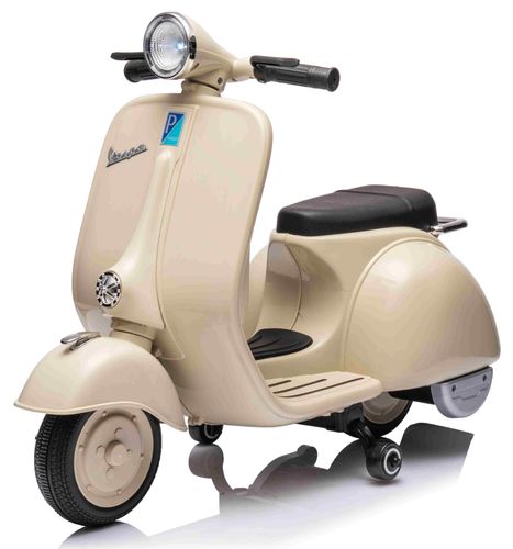 אופנוע ממונע 6V וספה ונטג' VESPA עם גלגלי עזר, מונע התהפכות, אורות ואפקטים קוליים - שמנת