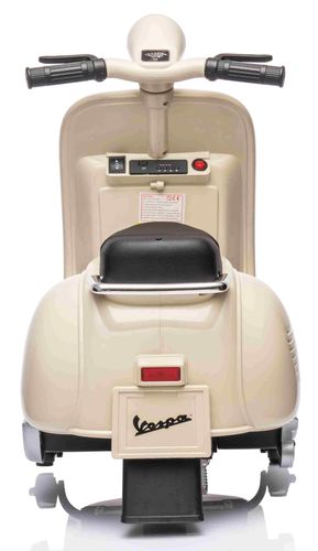 אופנוע ממונע 6V וספה ונטג' VESPA עם גלגלי עזר, מונע התהפכות, אורות ואפקטים קוליים - שמנת