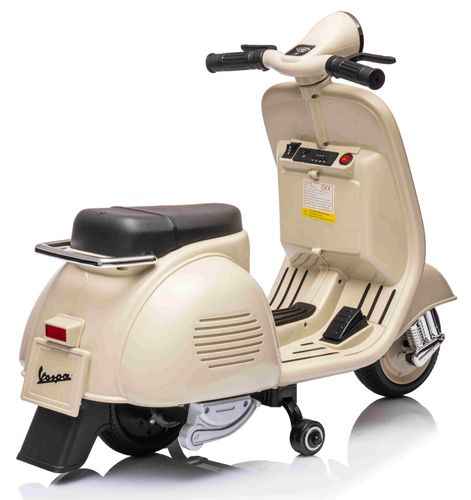 אופנוע ממונע 6V וספה ונטג' VESPA עם גלגלי עזר, מונע התהפכות, אורות ואפקטים קוליים - שמנת