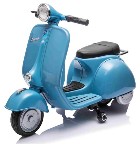 אופנוע ממונע 6V וספה ונטג' VESPA עם גלגלי עזר, מונע התהפכות, אורות ואפקטים קוליים - תכלת