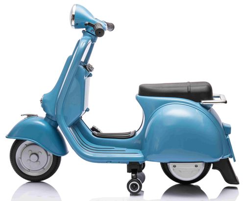 אופנוע ממונע 6V וספה ונטג' VESPA עם גלגלי עזר, מונע התהפכות, אורות ואפקטים קוליים - תכלת