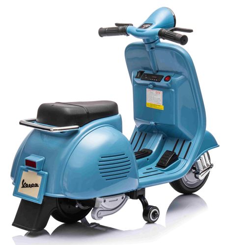 אופנוע ממונע 6V וספה ונטג' VESPA עם גלגלי עזר, מונע התהפכות, אורות ואפקטים קוליים - תכלת