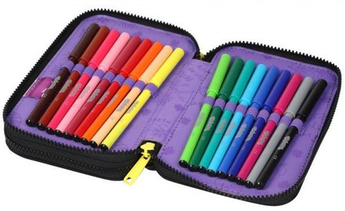 קלמר קשיח 2 תאים בעיצוב סטִיץ' עם טושים, מחק, עפרונות צבעונים, סרגל ועוד - שחור