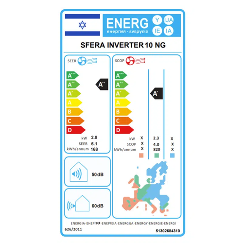 מזגן עילי TADIRAN תדיראן Sfera Inverter 10 NG
