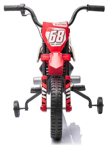 אופנוע דמוי שטח חשמלי ממונע 12V עם גלגלי עזר, תאורה, אפקטים קוליים וצמיגי EVA - אדום