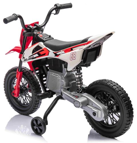 אופנוע דמוי שטח חשמלי ממונע 12V עם גלגלי עזר, תאורה, אפקטים קוליים וצמיגי EVA - אדום