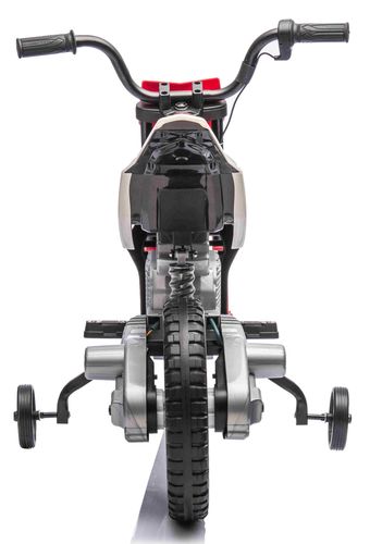 אופנוע דמוי שטח חשמלי ממונע 12V עם גלגלי עזר, תאורה, אפקטים קוליים וצמיגי EVA - אדום