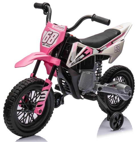 אופנוע דמוי שטח חשמלי ממונע 12V עם גלגלי עזר, תאורה, אפקטים קוליים וצמיגי EVA - ורוד