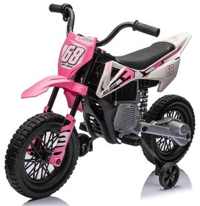 אופנוע דמוי שטח חשמלי ממונע 12V עם גלגלי עזר, תאורה, אפקטים קוליים וצמיגי EVA - ורוד