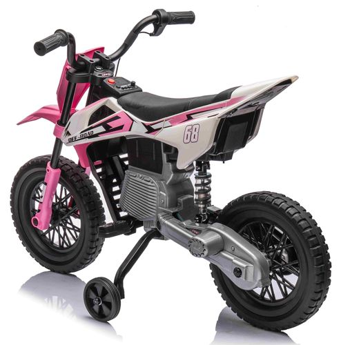 אופנוע דמוי שטח חשמלי ממונע 12V עם גלגלי עזר, תאורה, אפקטים קוליים וצמיגי EVA - ורוד