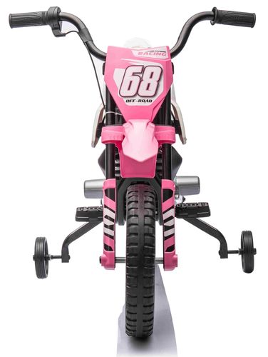 אופנוע דמוי שטח חשמלי ממונע 12V עם גלגלי עזר, תאורה, אפקטים קוליים וצמיגי EVA - ורוד