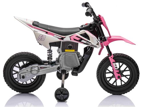 אופנוע דמוי שטח חשמלי ממונע 12V עם גלגלי עזר, תאורה, אפקטים קוליים וצמיגי EVA - ורוד