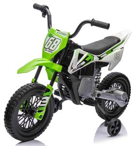 אופנוע דמוי שטח חשמלי ממונע 12V עם גלגלי עזר, תאורה, אפקטים קוליים וצמיגי EVA - ירוק