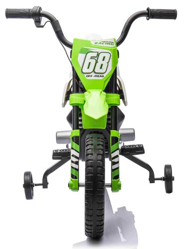 אופנוע דמוי שטח חשמלי ממונע 12V עם גלגלי עזר, תאורה, אפקטים קוליים וצמיגי EVA - ירוק