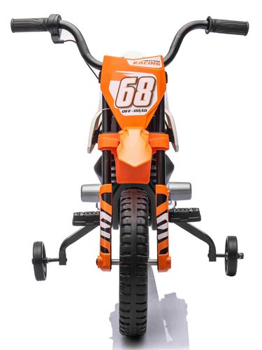 אופנוע דמוי שטח חשמלי ממונע 12V עם גלגלי עזר, תאורה, אפקטים קוליים וצמיגי EVA - כתום