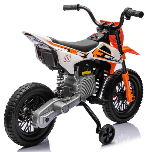 אופנוע דמוי שטח חשמלי ממונע 12V עם גלגלי עזר, תאורה, אפקטים קוליים וצמיגי EVA - כתום