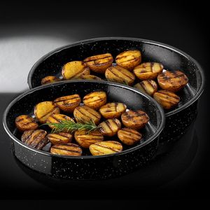 סט 2 תבניות עגולות אמייל 26X6 / 32X6 ס"מ ENAMELWARE שחור