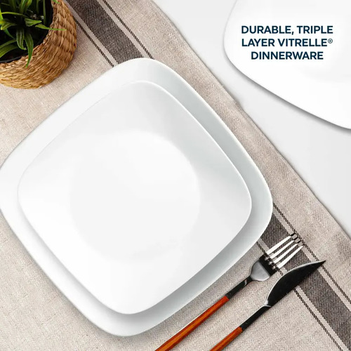 סט 18 צלחות סקוור מרובעות קורנינג Corning Pure White