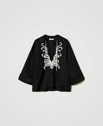 Linen blend blouse with embroidery
