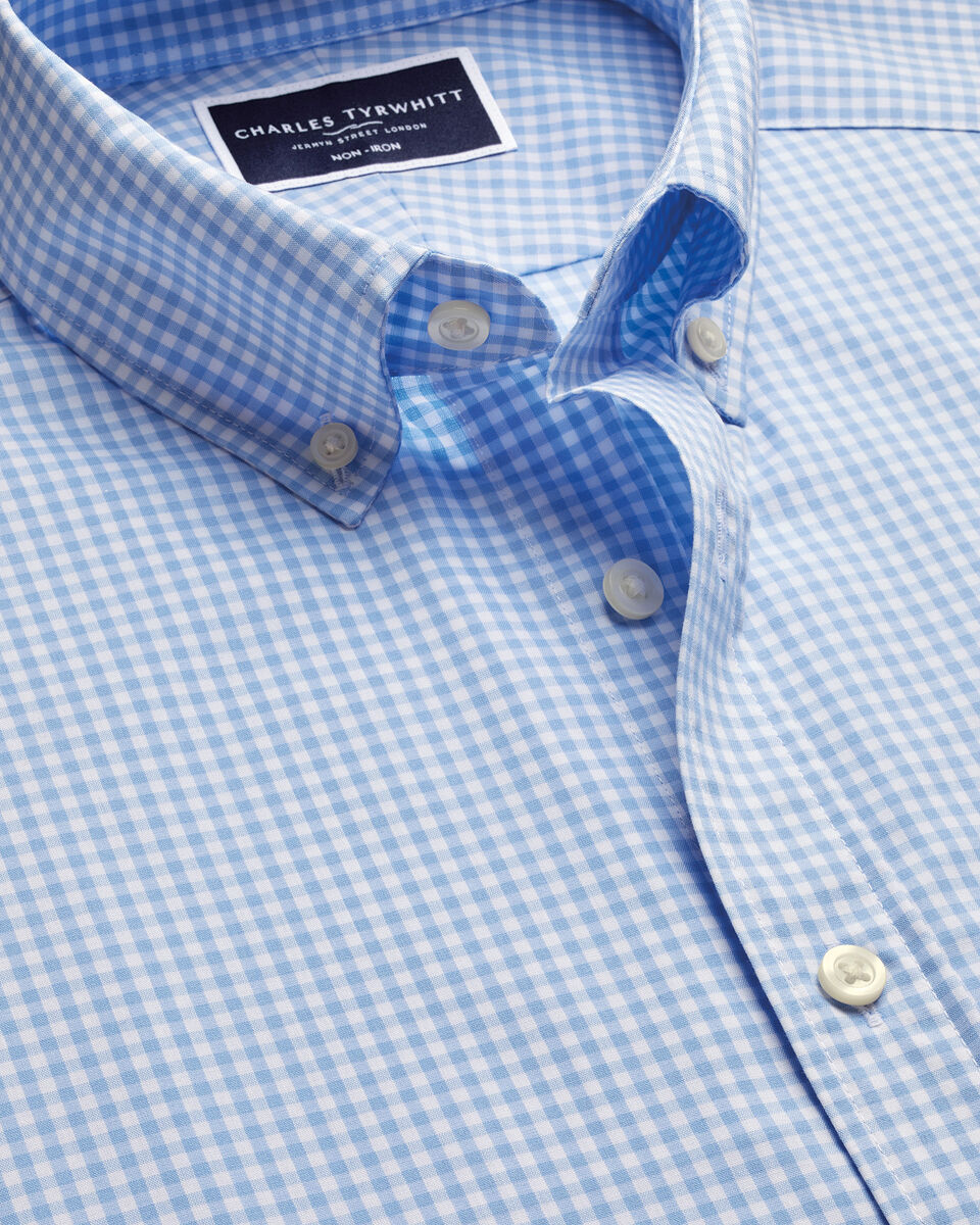חולצה כחולה גזרת אקסטרה סלים -   Cornflower blue gingham non-iron stretch poplin esf fit shirt
