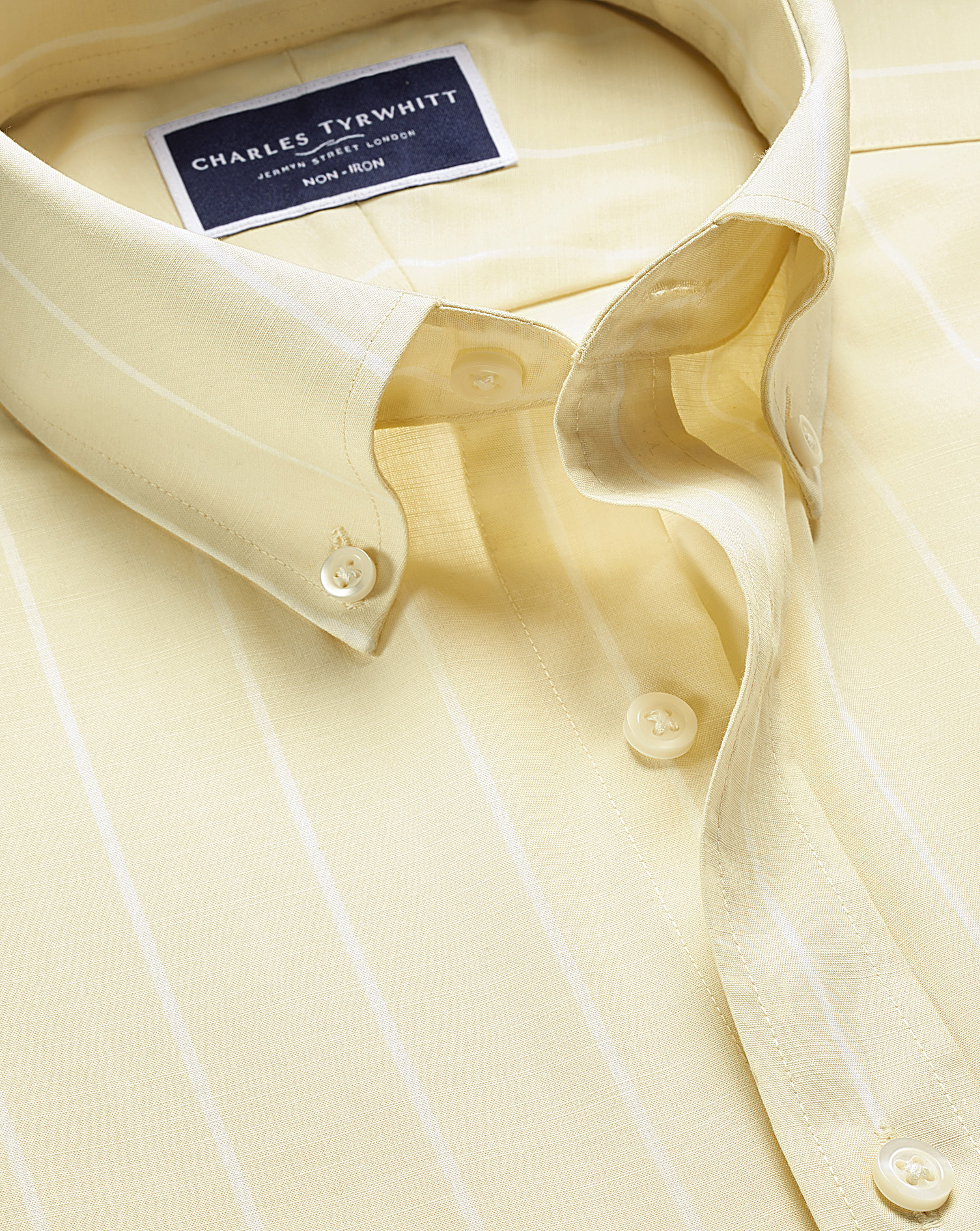 חולצה שרוול קצר גזרת קלאסיק - Oatmeal pinstripe non-iron stretch poplin slub short sleeve cf