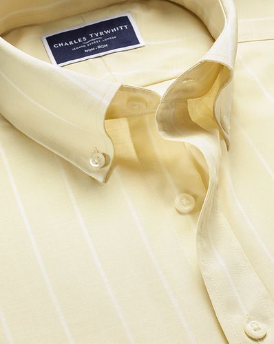חולצה שרוול קצר גזרת סלים - Oatmeal pinstripe non-iron stretch poplin slub short sleeve sf