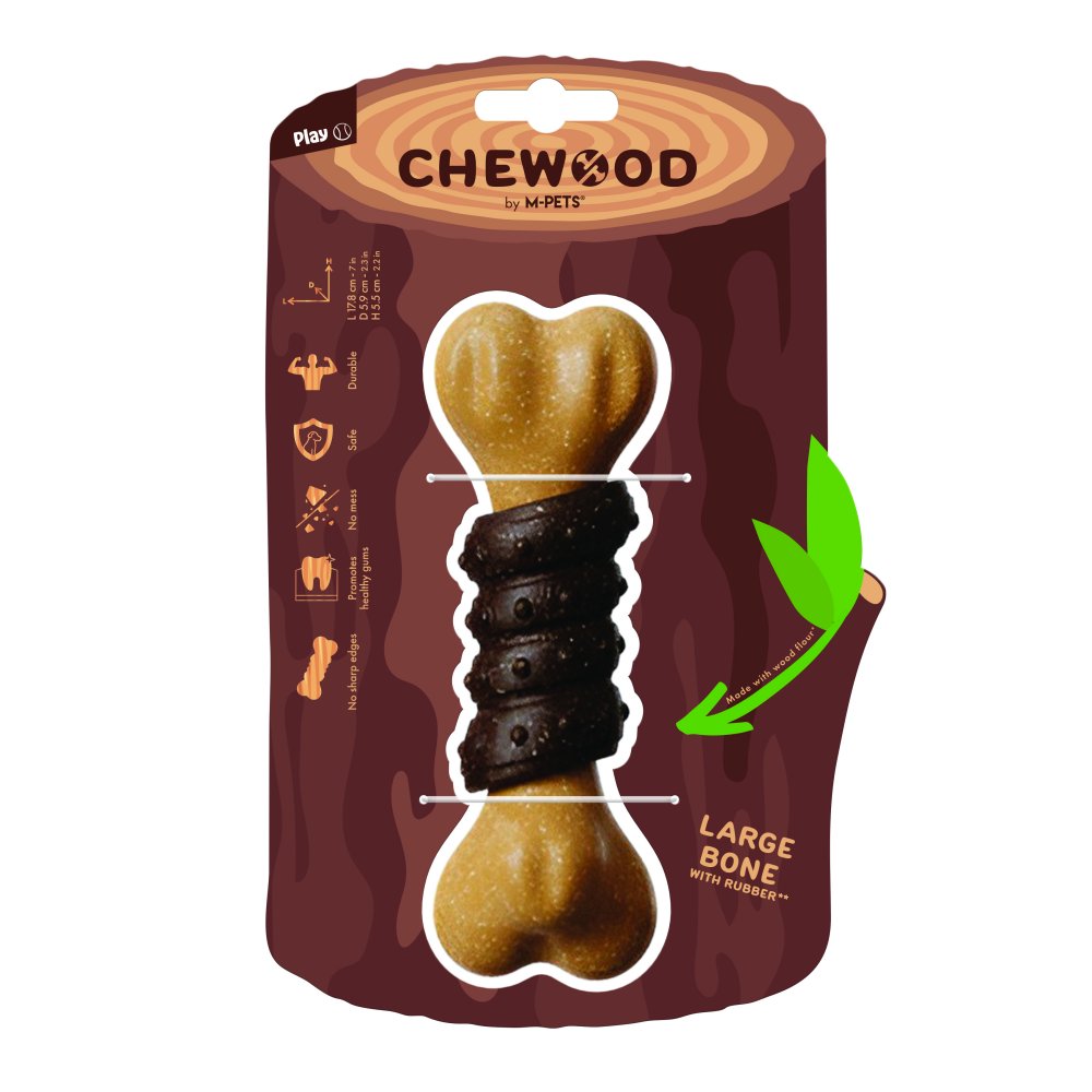צעצוע לעיסה לכלב CHEWOOD L עם גומי