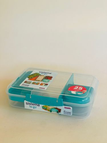 קופסת אוכל מחולקת בנפח 1.48 ליטר + כלי אחסון נוסף לרוטב / ממרח  מסדרת  To Go  צבע מנטה / כחול - Sistema  