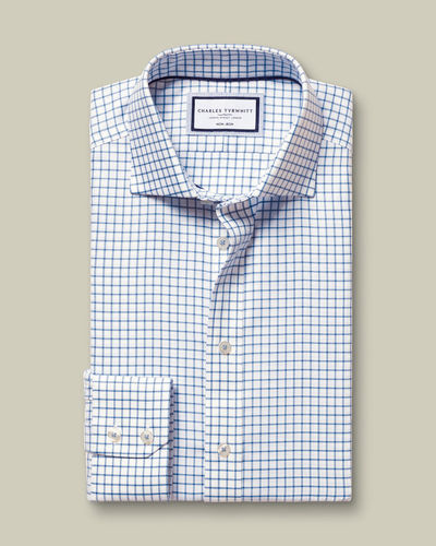 חולצה גזרת קלאסיק -Ocean blue check non-iron stretch Westminster weave cutaway cf 