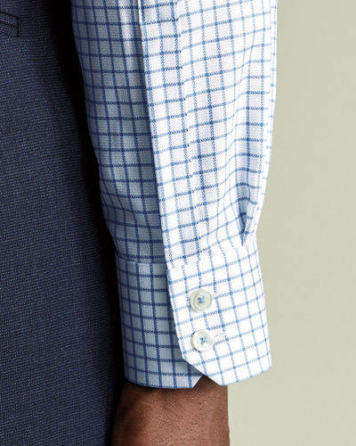 חולצה גזרת קלאסיק -Ocean blue check non-iron stretch Westminster weave cutaway cf 