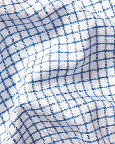 חולצה גזרת קלאסיק -Ocean blue check non-iron stretch Westminster weave cutaway cf 