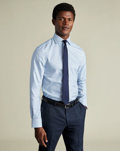 חולצה גזרת קלאסיק -Ocean blue check non-iron stretch Westminster weave cutaway cf 