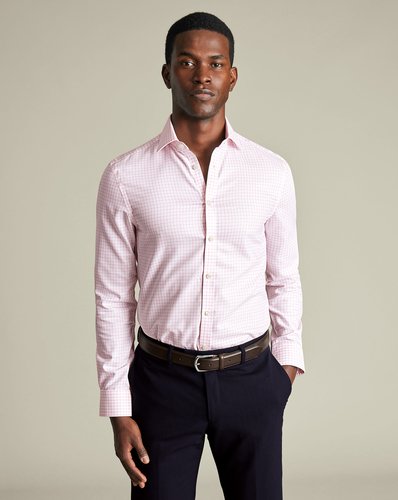 חולצה גזרת קלאסיק -Pink check non-iron stretch Westminster weave CA classic fit shirt