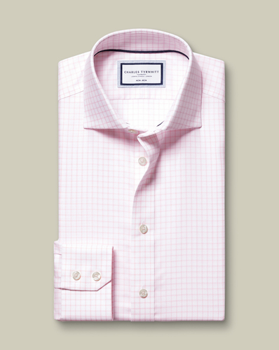 חולצה גזרת קלאסיק -Pink check non-iron stretch Westminster weave CA classic fit shirt