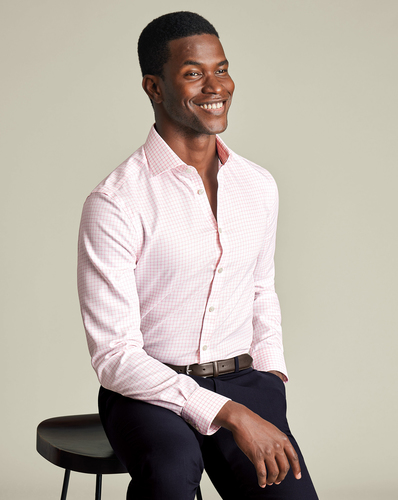 חולצה גזרת קלאסיק -Pink check non-iron stretch Westminster weave CA classic fit shirt