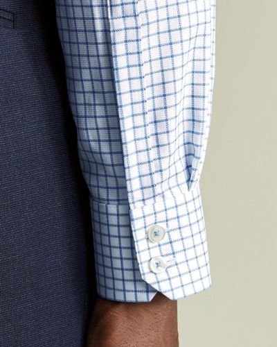 חולצה גזרת סלים - Ocean blue check non-iron stretch Westminster weave cutaway sf 
